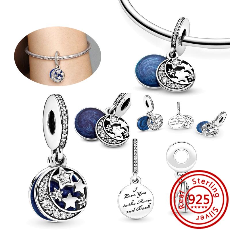 925 Sterling Copper Blue Glass Zircon Series Sparkling Pendant Simple Classic Beads Fit Original Pantaro Charms Bracelet Zircon