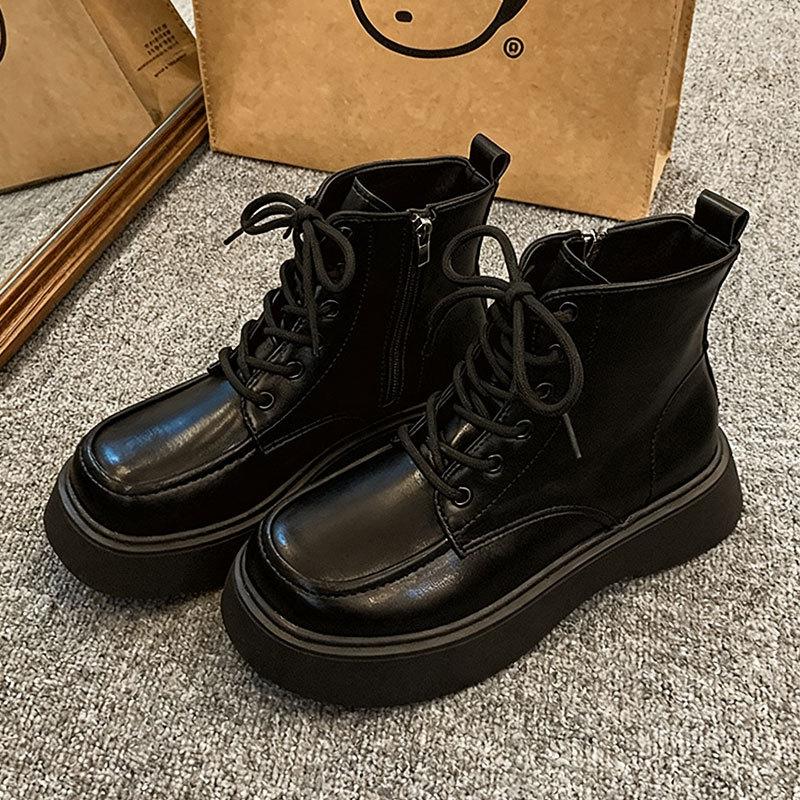 Retro Sweet and Cool Martin Boots Women's Autumn and Winter Velvet New Ins British Style Thick-soled Heightening Short Boots