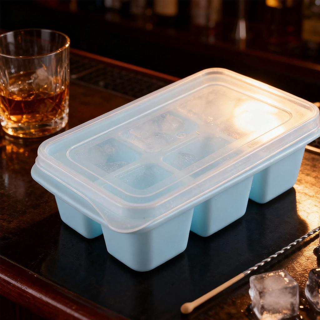 Ice Tray Food Grade PP Easy Cleaning Stackable Design Soft 11.5x7x4cm Compact   Tray with Lid for