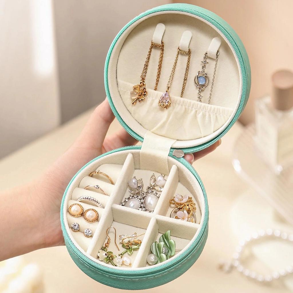 1pc Small Travel Jewellery Organiser Storage Case,Mini PU Leather Travel Jewelry Storage Case for Rings Earrings Necklace