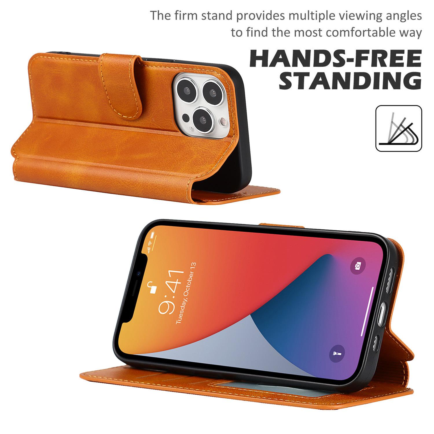 

Подходит для кожаного чехла-книжки IP13PROMAX 11 отделений для карт, защитный чехол 12pro, противоударный чехол для телефона iPhone14 коричневый