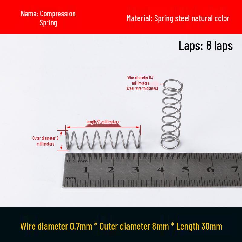 Druckfeder mit Rückstellfunktion aus Federstahl, 0,7 mm Drahtdurchmesser, 8-12 mm Außendurchmesser