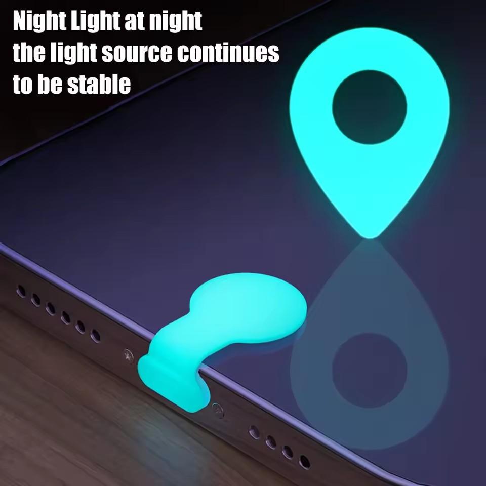 Luminous Dust Plug Anti Lost Charging Port Dustplug for iPhone iPad Samsung Ios Type C USB C Silicone Dustplug Cover for Apple