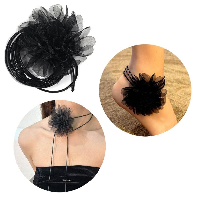 Flower Choker Necklace Elegant Hand-making Floral Collar Necklace Party Jewelry Cloth Material Gift for Women and Girls