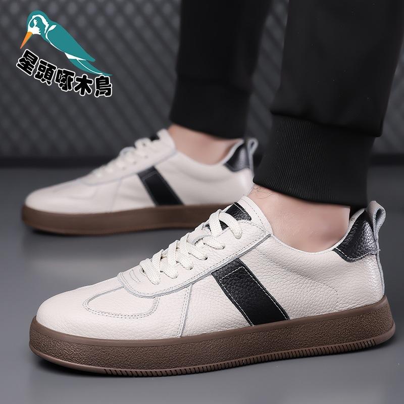 Men's Shoes 2025 Spring New First-layer Cowhide Casual Leather Shoes Men's Soft-soled White Board Shoes
