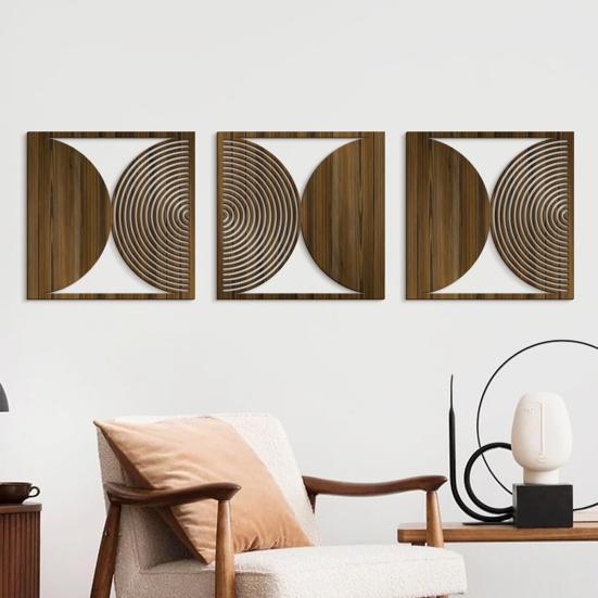 3 Pcs Minimalist Abstract Wall Art Modern Boho Half-circle Line Hollow Out Wall Decor Rustic Geometric Hanging Sign for Living Room Bedroom Office