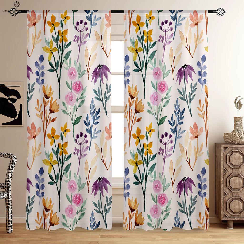 Retro Flower Pastoral Style Printed Curtains Bedroom Living Room Study Kitchen Curtains Window Decoration Easy To Wash And Care