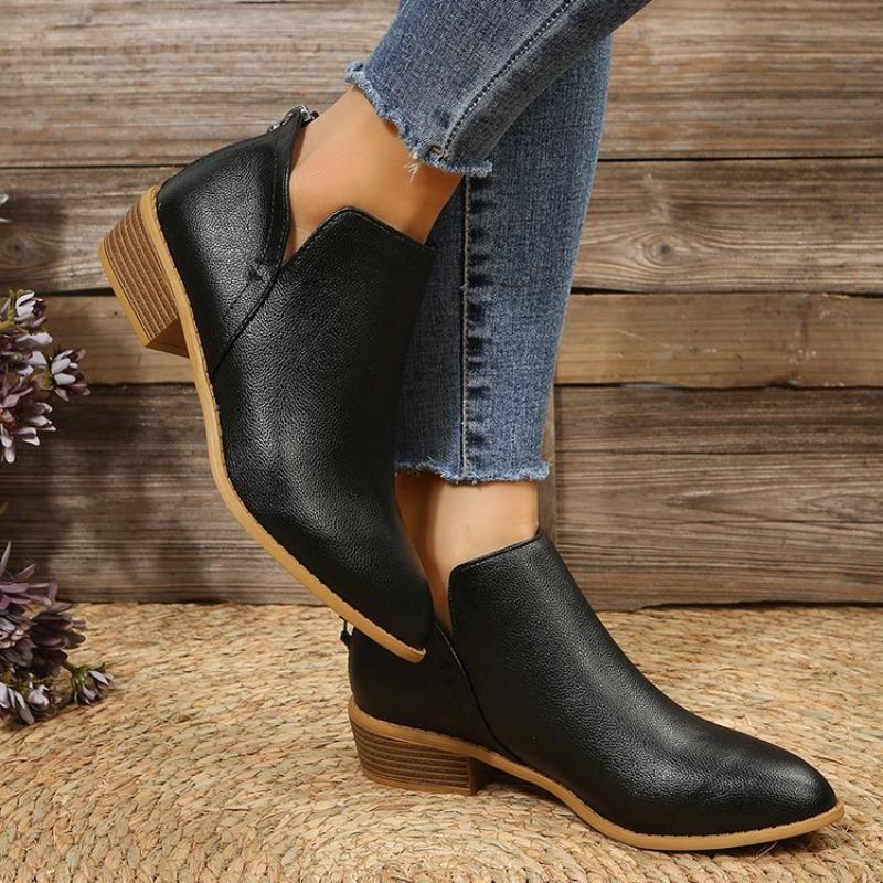 Trendy European and American Versatile Women's Shoes 2024 Autumn Solid Color Luxury Pointed Low Cut Women's Boots Zapatos Mujer