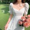 French Forest Style Square Neck White Dress - Waist-Cinching, Slimming, Gentle Summer Fairy Dress