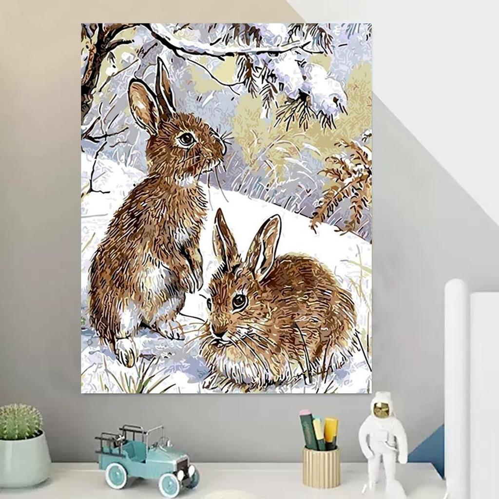 Rámová malba podle čísel Sady pro dospělé Sady Králík Dárek Sníh Krajina Ruční práce Obraz Pro domácí dekorace 40x50