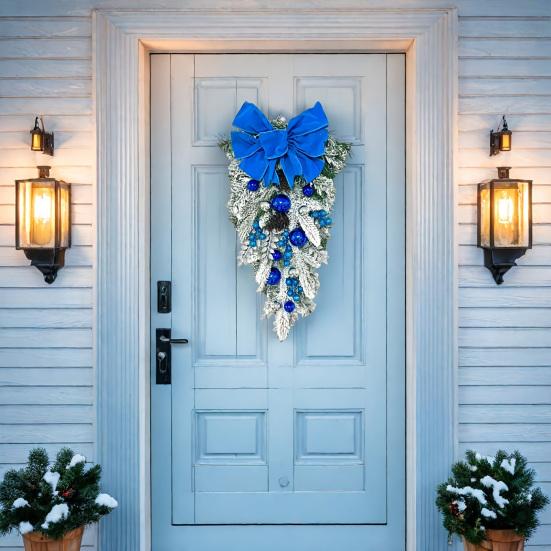 Yousheng Christmas Staircase Wreath Garland Bow Front Door Hanging Garden Xmas Tree Pendant Party New Year Home Decoration