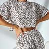 Women Pajamas Leopard Print Pajama Suit Fashion Pajama Women's Sexy Short Sleeve Slits Shorts Loungewear Suit Women Pijama