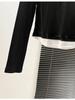 Color-block Women's Long-Sleeve Faux Two-Piece Slim Top for Spring, Autumn, and Winter