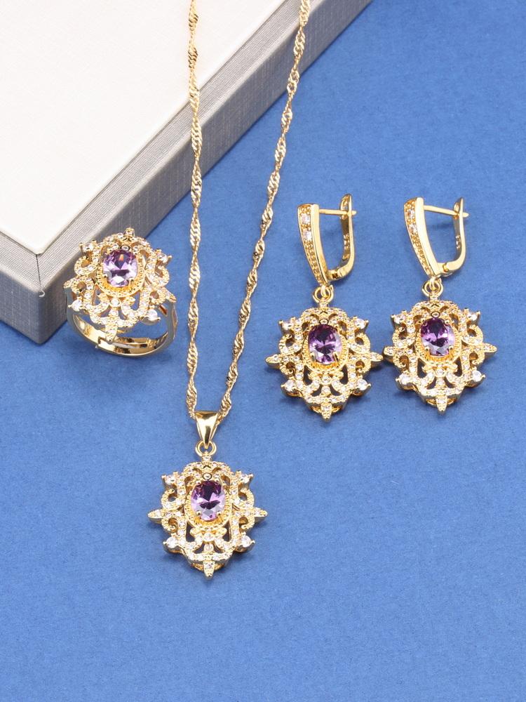 Nieuwe Marokko Brazilië Luxe Sieraden Accessoires Verguld Bruids Bruiloft Sets Ketting En Oorbellen Ring Voor Vrouwen Cadeau resizable gray