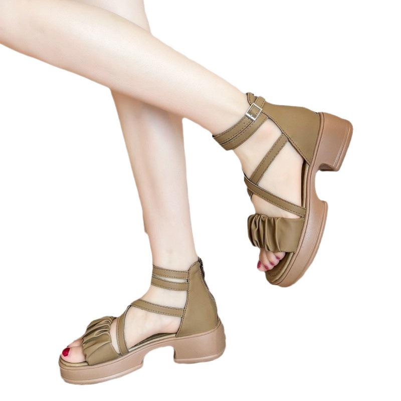 Platform Roman Sandals Women's 2025 Summer New Comfortable and Versatile Outside Breathable Sandals High Sense