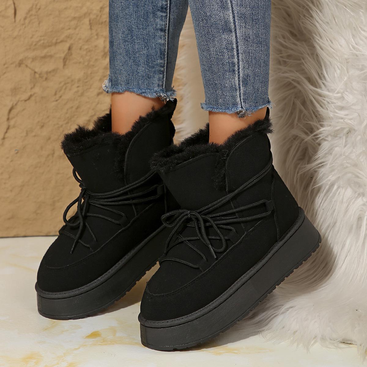 

Жіночі зимові зимові черевики на платформі з підкладкою зі штучного хутра Зручні пухнасті теплі прогулянкові черевики на шнурівці Взуття для жінок із штучної замші, протиковзкі ботильйони 38 чорний