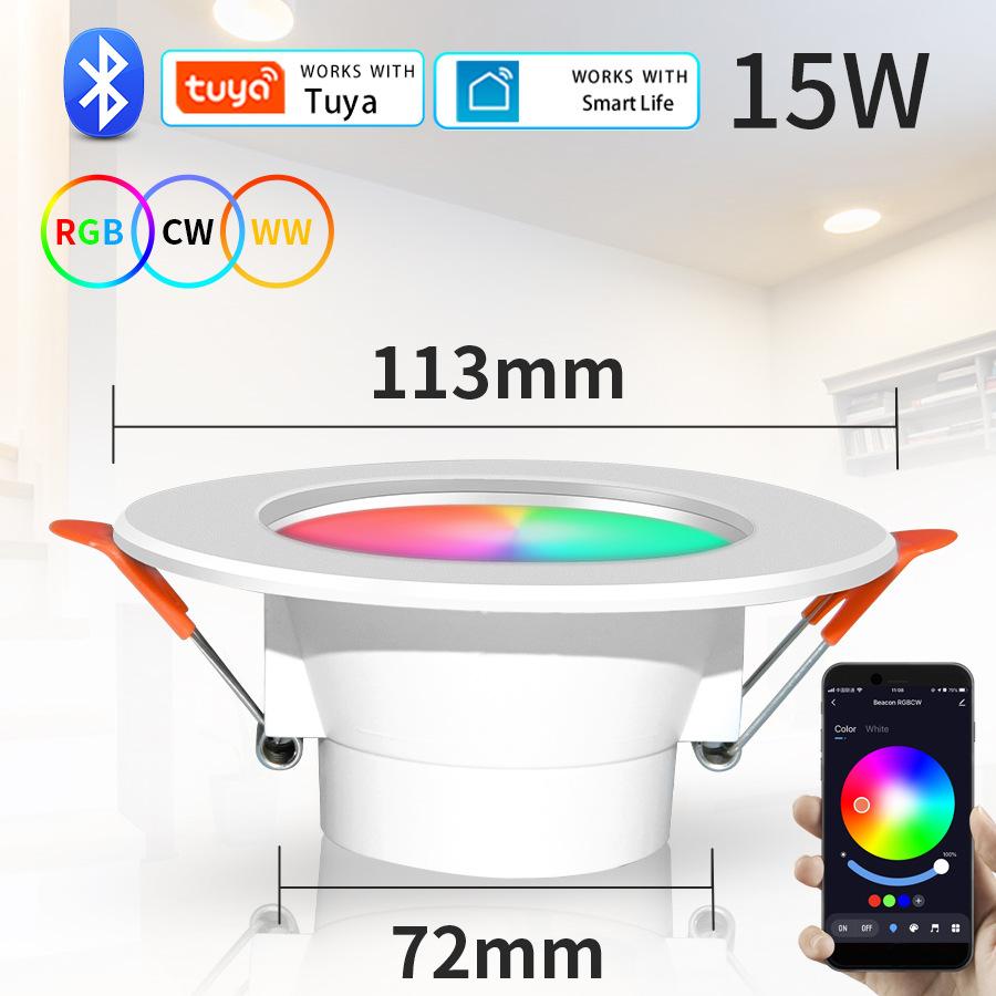 

Светодиодный светильник RGB TuYa, AC85-265V 15W, светодиодный прожектор для столовой, умный потолочный светильник CW+WW, встраиваемый светильник, круглая панель 15W&Yes