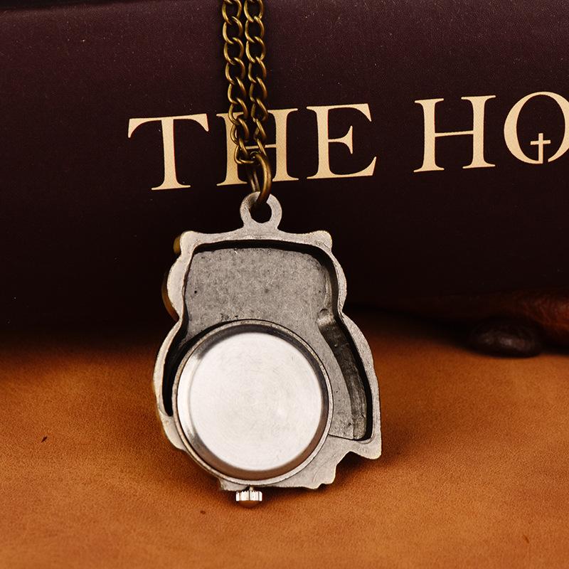 Cartoon Women's Man Owl Pocket Watch Cute Mini Antique Bronze Color Quartz Necklace Pocket Watch For Giving Family Birthday Gift