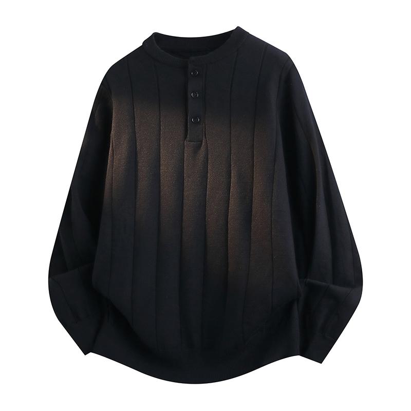 Men's Henley Neck Knit Sweater Ribbed Texture Long Sleeve Casual Top