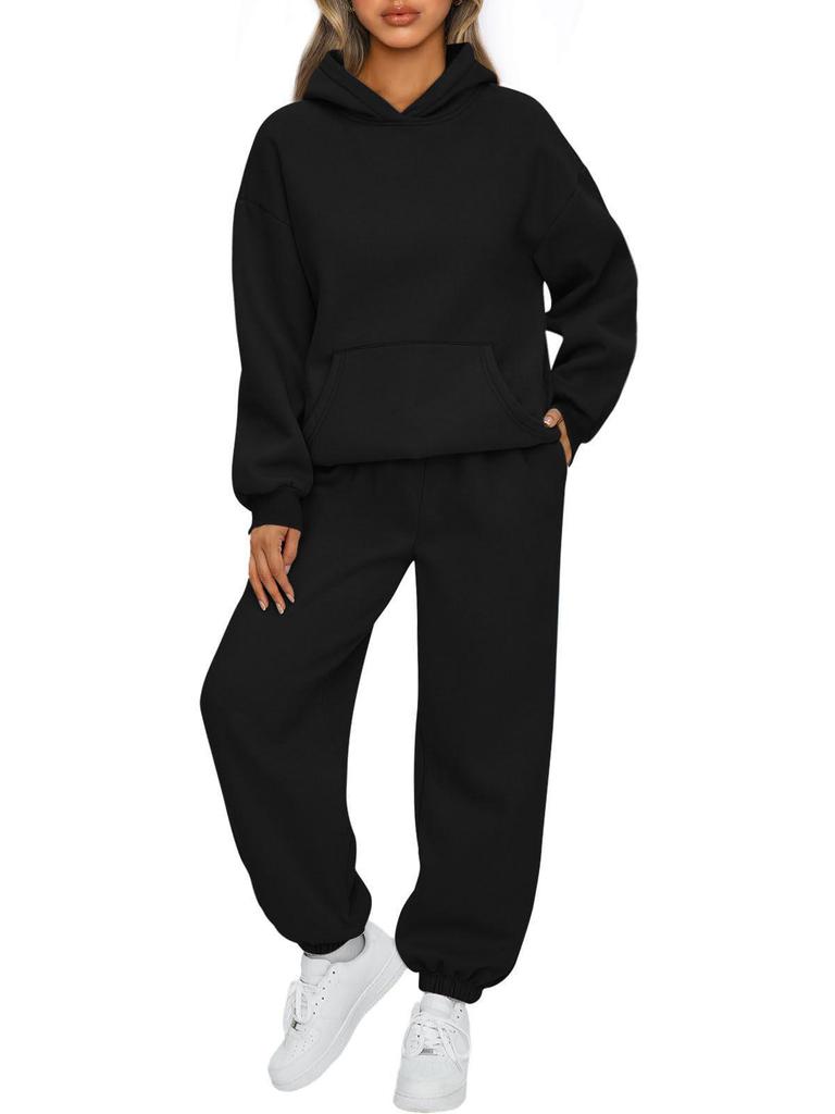 European & American Women's Autumn/Winter 2-Piece Casual Hoodie Sweatshirt and Sweatpants Set
