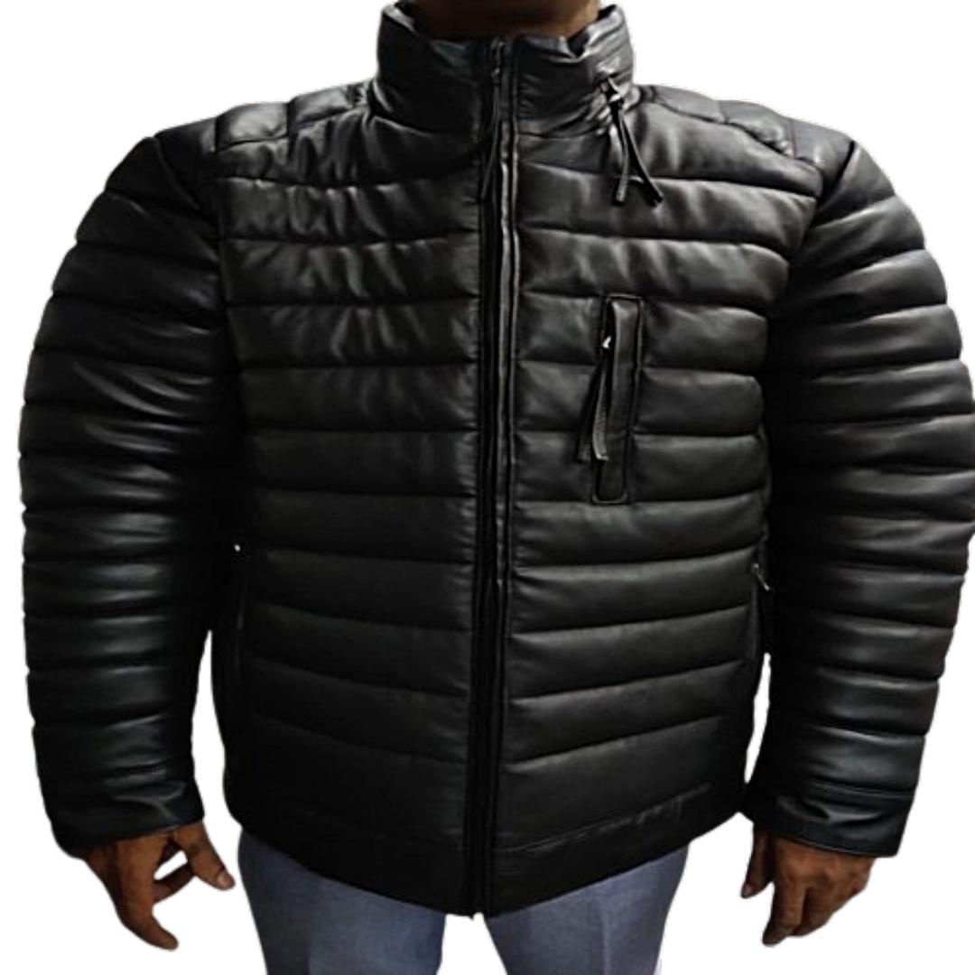 Мужская куртка-пуховик - высококачественная черная кожа ягненка — фото 2