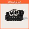 Punk Mens Leather Belt With Petal Motif And Rivet Studs For Casual Street And