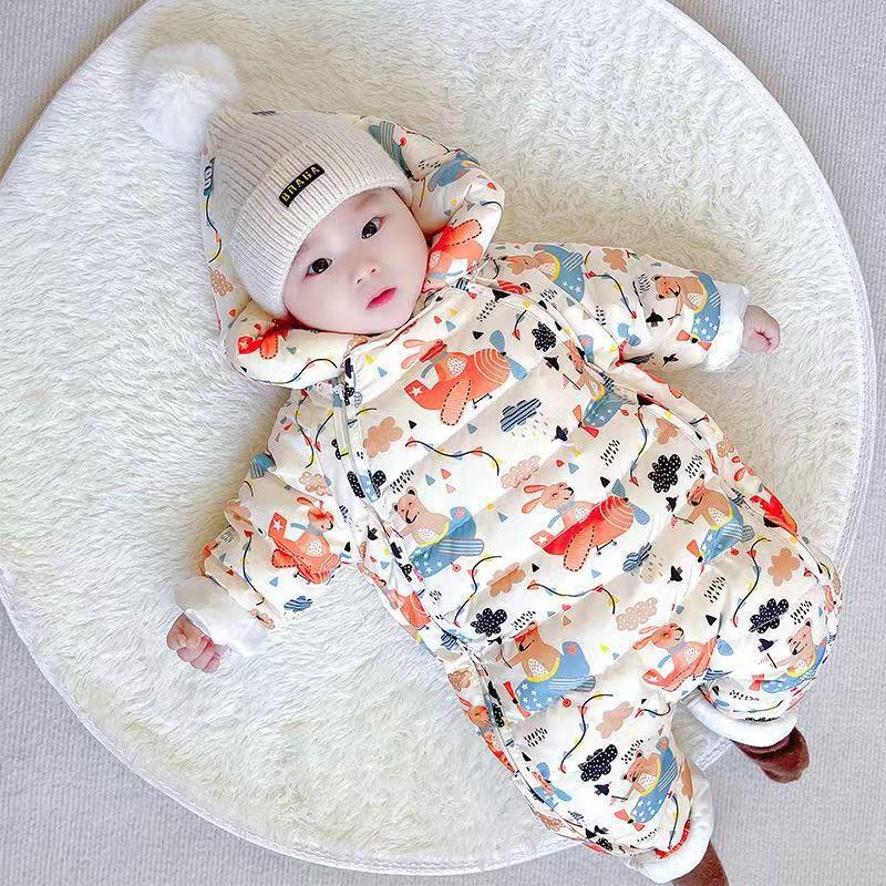 

Толстый флисовый зимний комбинезон для малышей для мальчиков и девочек - Теплый хлопковый стеганый детский уличный ромпер 73 cm грязно-белый