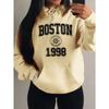 Boston City 1998 Art Letter Printing Hoody Women Pocket Y2K Fleece Hoodie Autumn Multicolor Sportswear Loose Clothes
