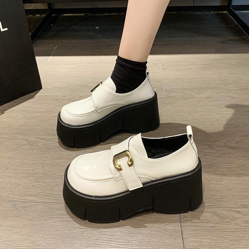 Fashion Women Loafers Mary Jane 7cm High Heel Platform Wedge Autumn Ladies Leather Belt Buckle Classic Sweet Punk Female Lolita Shoes