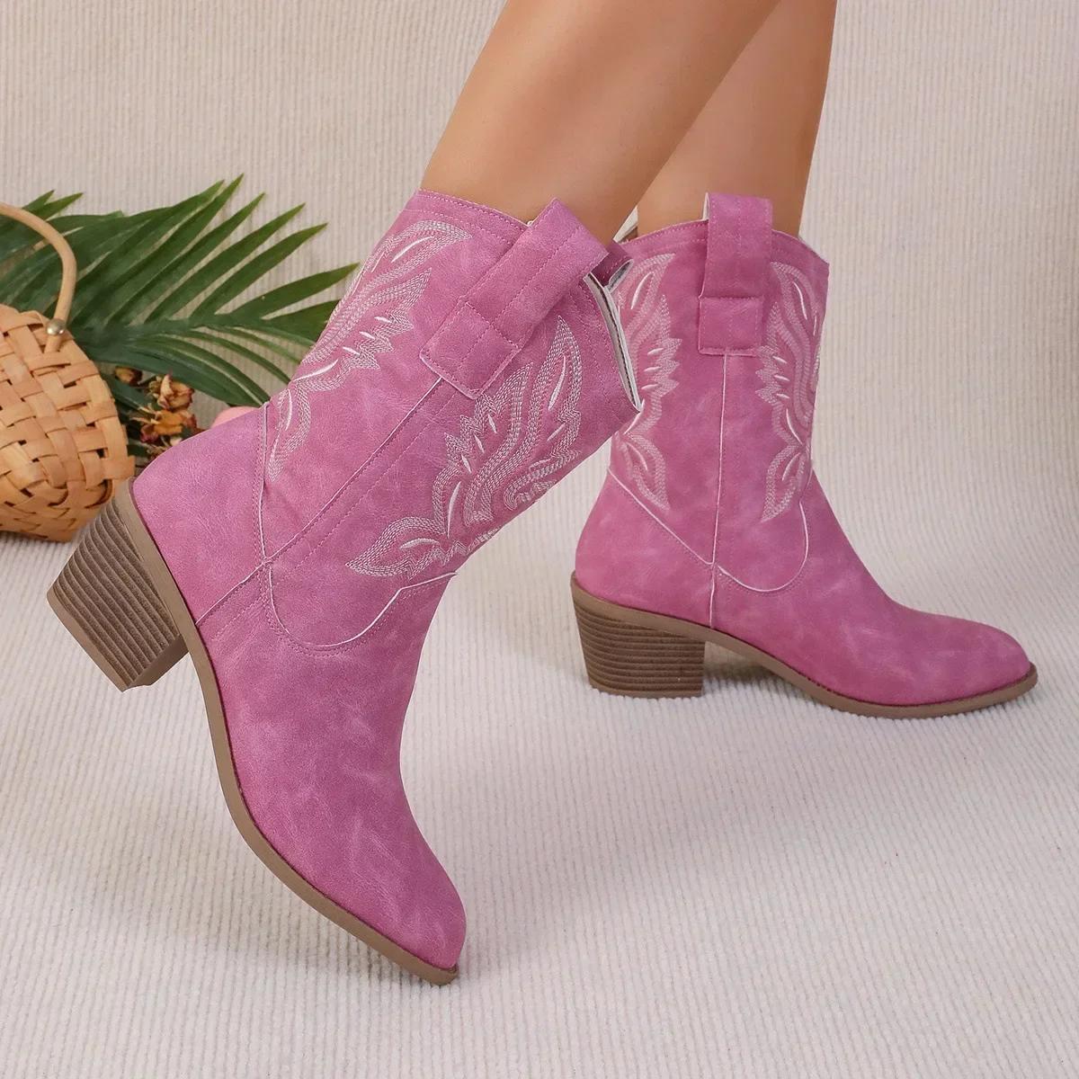 

Ботинки «Челси» на среднем каблуке, женские прогулочные туфли на массивном каблуке с острым носком, новые зимние модные мотоциклетные ботинки, новые туфли-лодочки в готическом стиле, ботильоны 37 розы красного