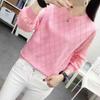 Lady's Fashion Bat Sleeves Plaid Top Women Knitting Pullover Sweater