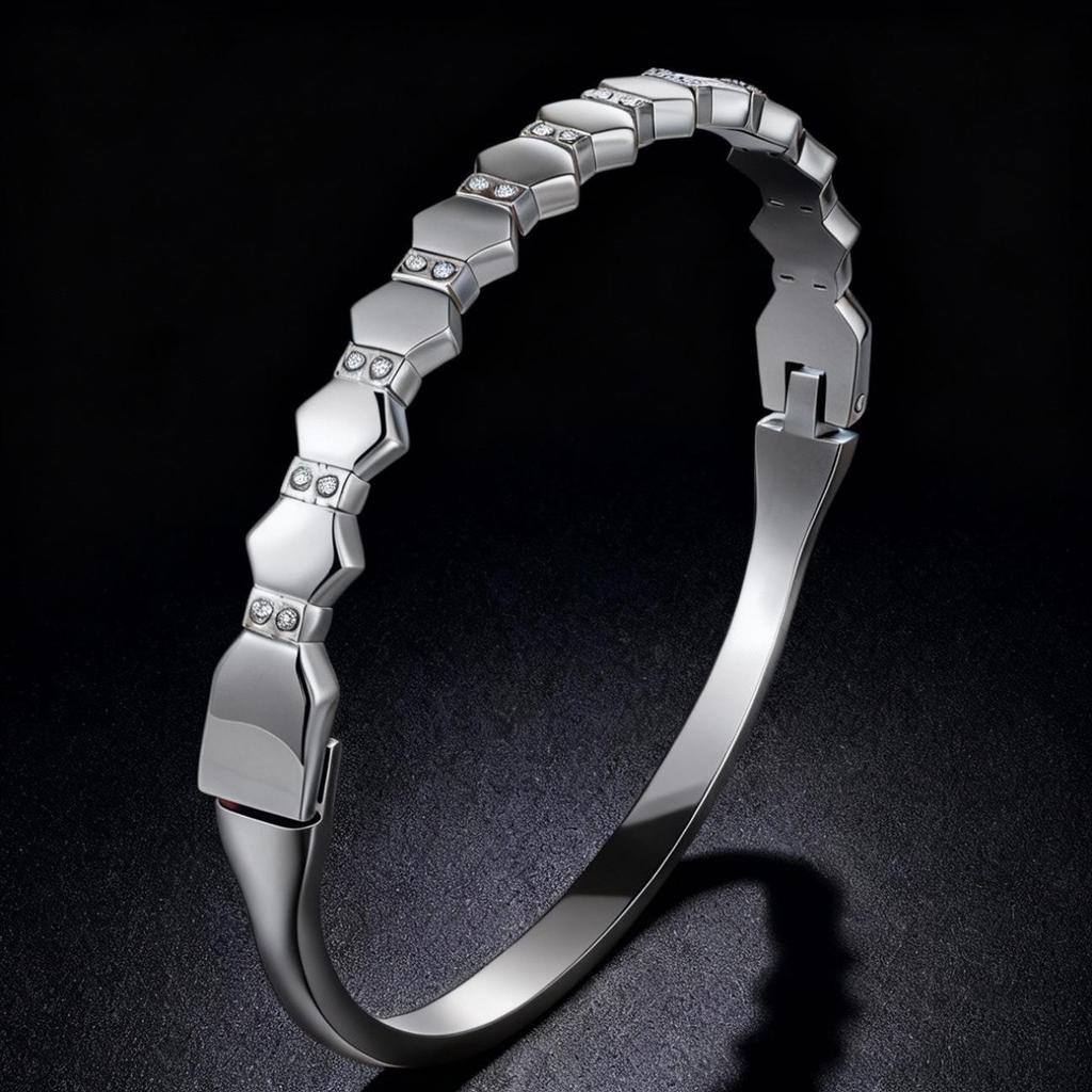 Women's Luxury Stainless Steel Bracelet: Electroplated Titanium, Full Diamond Set, European-American Style
