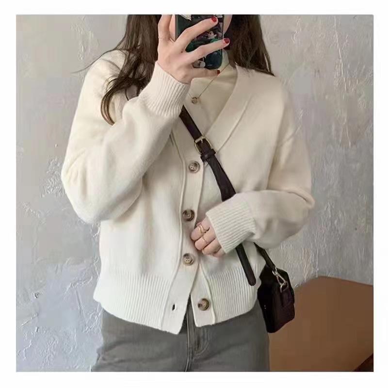 

Autumn and winter new solid color simple knitted cardigan women s loose casual lazy wind sweater jacket top one size fits all