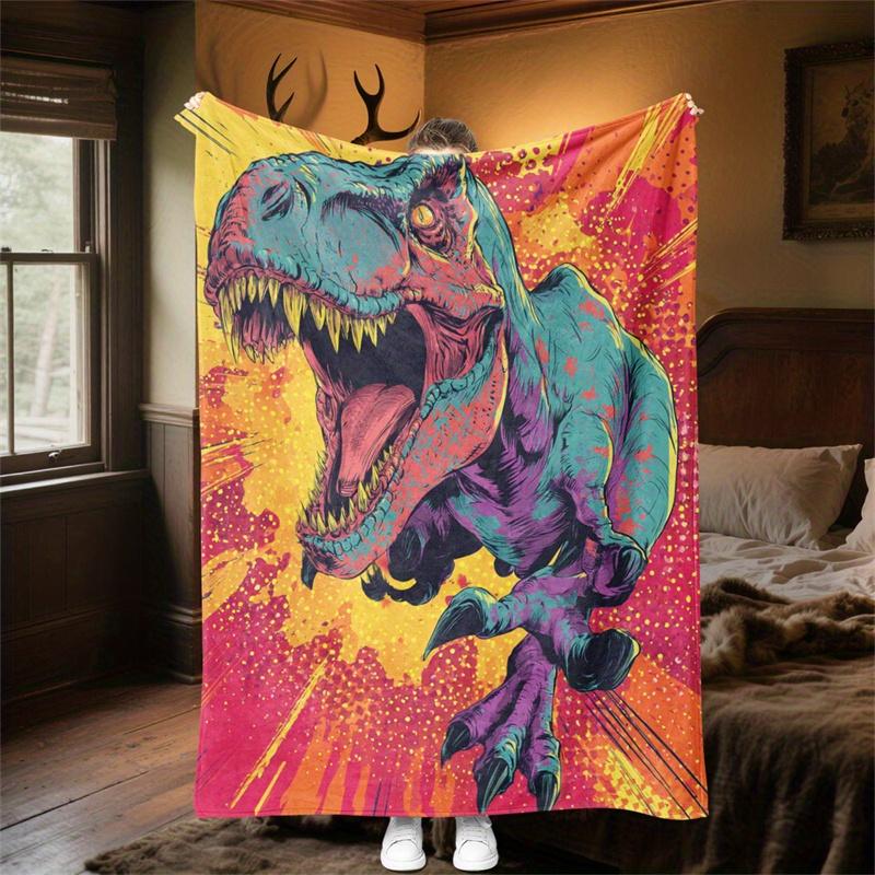Pop Art T?Rex Dinosaur Print Flannel Blanket Soft Lightweight Throw Blanket for Sofa Bed Couch All?Season Cozy Blanket