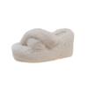 Fashion Aphixta Black Faux Fur 10cm Wedge Heels Slippers Women Winter Mulers Furry Warm Soft Shoe Cross Strap Clog Slides Sexy Shoes