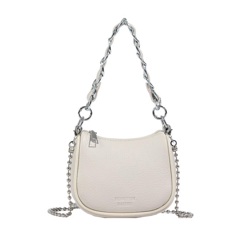 2025 Spring Fashion Versatile Commuter Small Bag Women's Solid Color Premium Textured Chain Crossbody Bag One Shoulder Saddle Bag