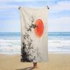 Japanese Style Ink Painting Plant Leaves and Sun Beach Towel Traditional Japanese Ink Painting Personalized Beach Towels Sand