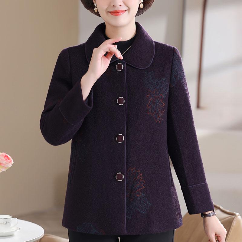 Hengyuanxiang Women's Woolen Coat - Turn-Down Collar, Warm, Fashionable for Middle-Aged and Elderly In Autumn/Winter