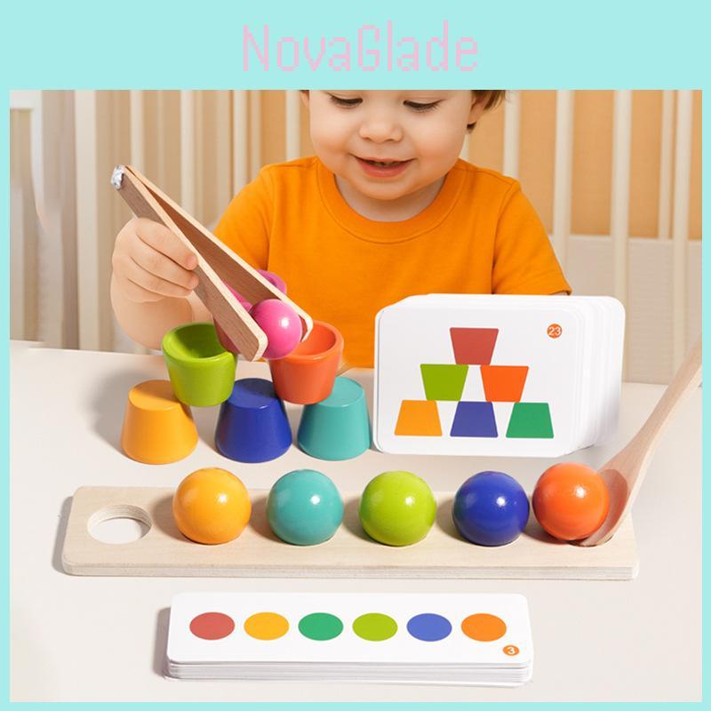 Holzfarbige Zuordnungs-Kugelbausteine für Lernspielzeug in der frühen Kindheit