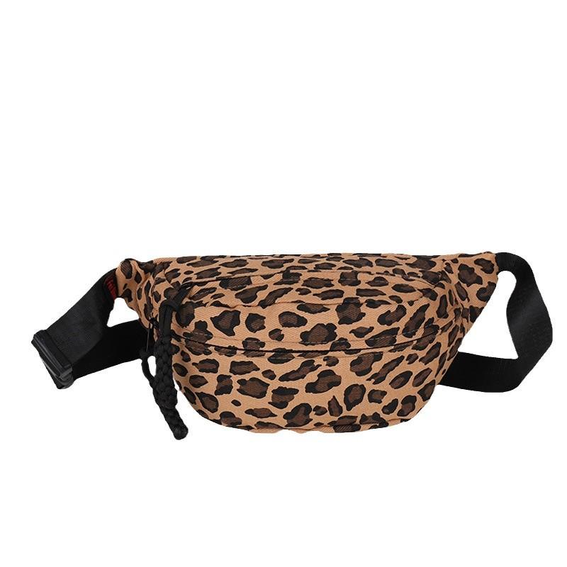 Vintage Luipaardprint Canvas Heuptasjes Voor Vrouwen Stijlvolle Taille Tas Vrouwelijke Mode Taille Pak Dames Crossbody Lichaam Borst Tas black