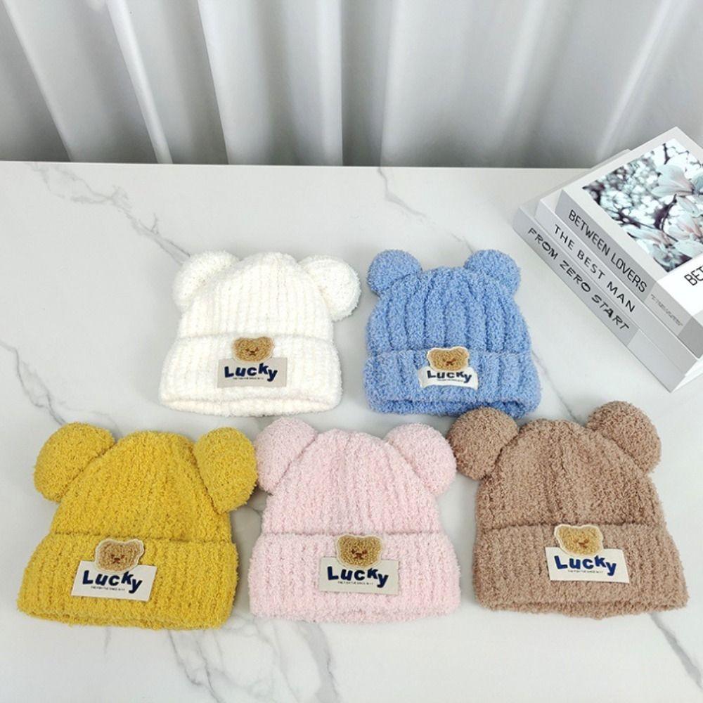Neck Scarf Kids Crochet Hat Bear Children's Ear Protection Hat Baby Hat with Scarf  Toddler