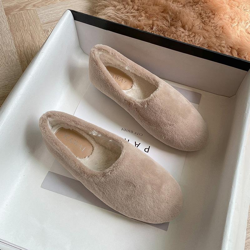 Winter Fur Shoes Women Cotton Sneakers Woman Furry Flats Warm Plush Loafers Lambswool Moccasins Femme Large Size
