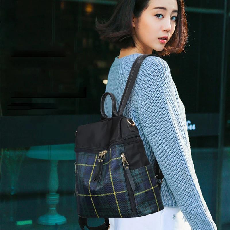 Sac à dos en nylon à carreaux pour femme, sac à dos de voyage, sac à dos pour ordinateur portable, cartables, sac d'école féminin, sac à dos décontracté pour l'école, sac pour femme
