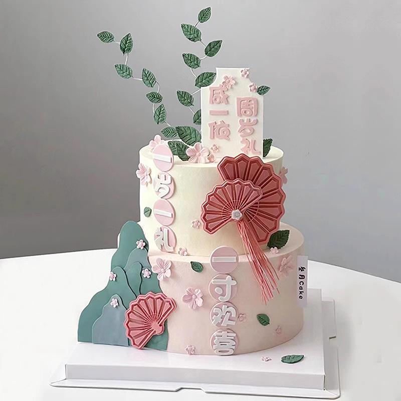 1Pc Chocolate Moulds Tools Baby Shower Party Chinese Fan Shaped 3D Silicone Fondant Mold For Cake Decorating Cake Sugar Craft