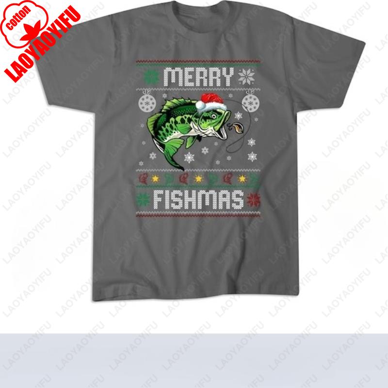 

Merry Fishmas Funny Fish Fishing Fisherman Ugly Christmas Tshirt Men Women Cotton Clothes Creative Trending Fashion Novelty Tees 4XL