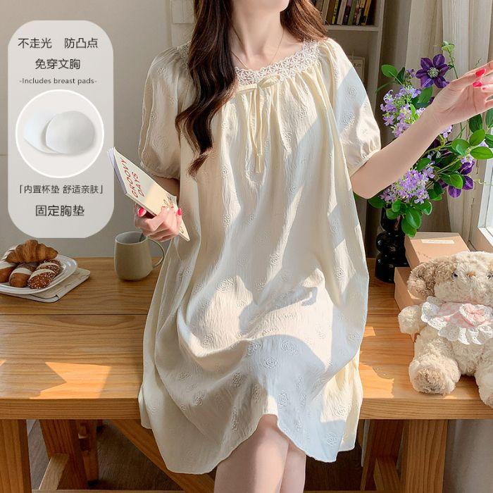 

New pajamas with chest pads women s summer new short-sleeved Korean version loose pajamas sweet princess style loungewear 175(XXL)