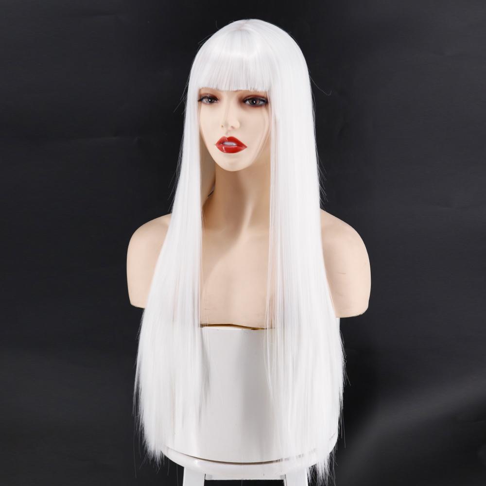 MERISIHAIR Dámská dlouhá rovná stříbrná paruka s ofinou Černá Stříbrná Hnědá Ombré Barva Syntetická paruka pro ženy