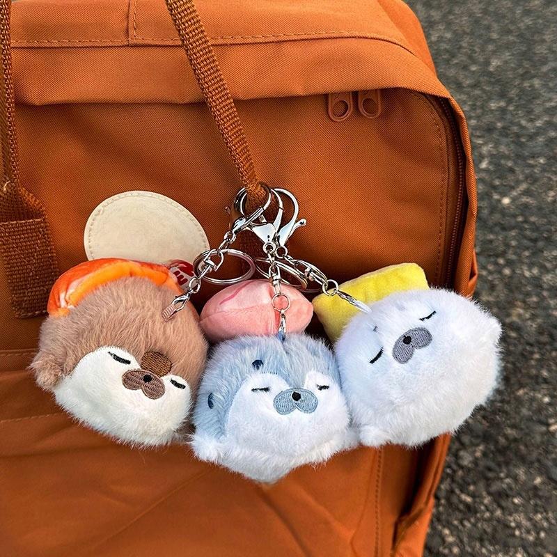 Cute Seals Sea Otter Baby Keychain Plush Seal Figurine Hanging Pendant Keyrings Student Schoolbag Key Chain Pendant Gifts