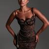 European and American style women's clothing new lace suspender fashion temperament dress long dress off-the-shoulder slim dress