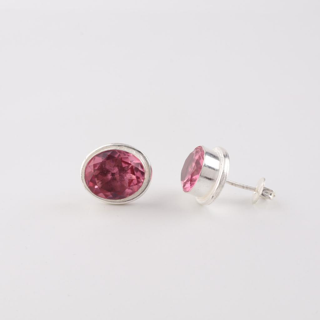 Pink Tourmaline Gemstone 925 Sterling Silver Jewelry Handmade Stud Earrings 0.5" EE-178-14